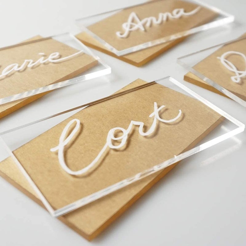 JINMURY 25 Pcs Clear Acrylic Wedding Place Cards, Blank Rectangle Acrylic Name Cards Handwritten Calligraphy Seating Names Place Cards and Wedding Table Decor, 3 1/2 x 2 inch - Image 1